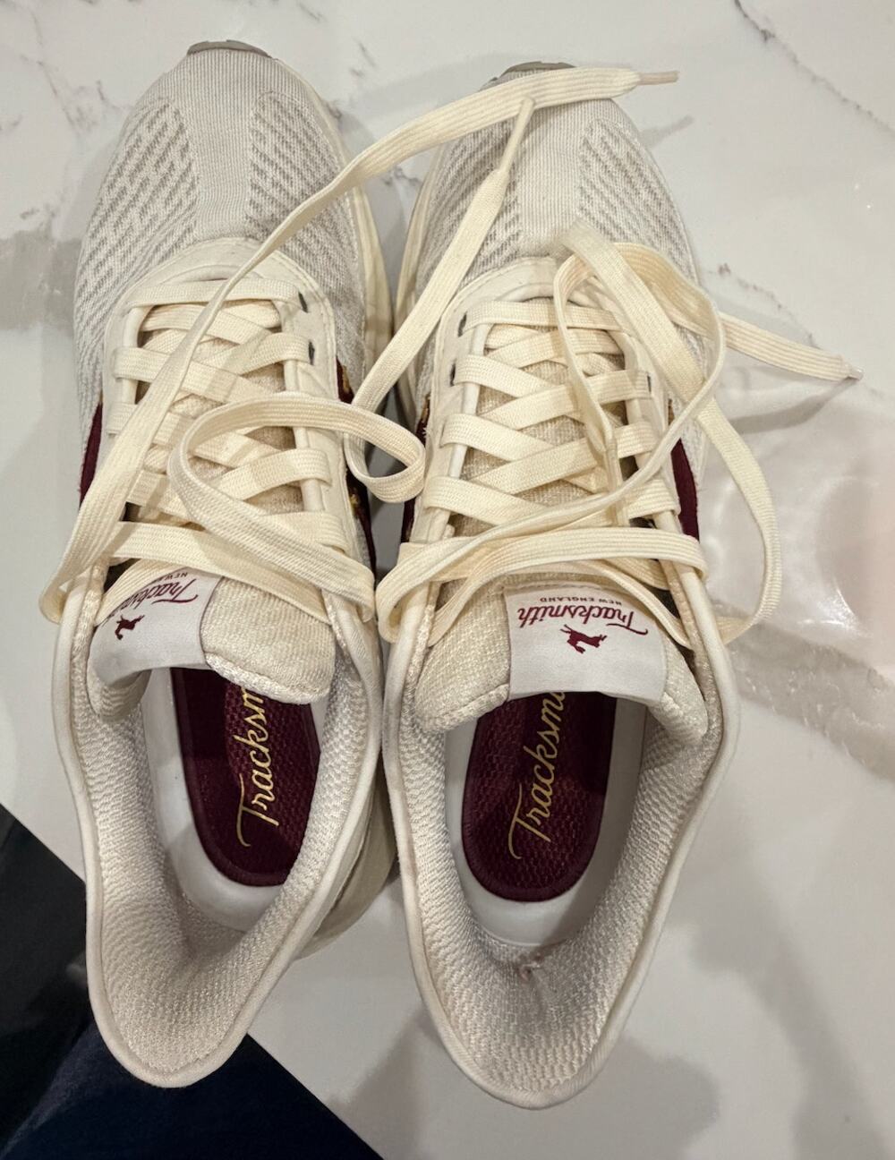 Tracksmith Eliot Runner in White with Burgundy Accent - Size M6.5/W8
